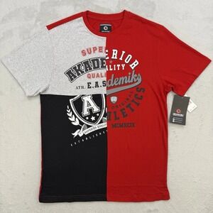 Akademiks Shirt Mens Color Block Graphic T-Shirt Red Black‎ Streetwear Medium